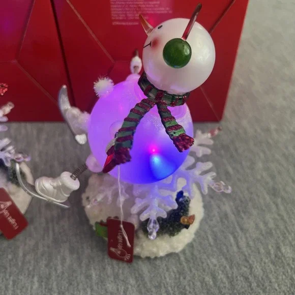 JCPenney Home Lighted Color Changing Acrylic Skiing Snowmen Pair Winter Vintage - Picture 14 of 16